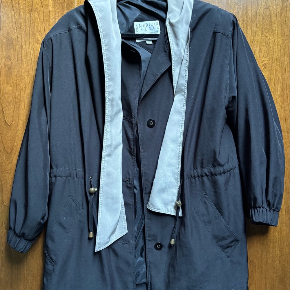 American Bazaar Sz M Women's Navy Utility Jacket with Neck Tie